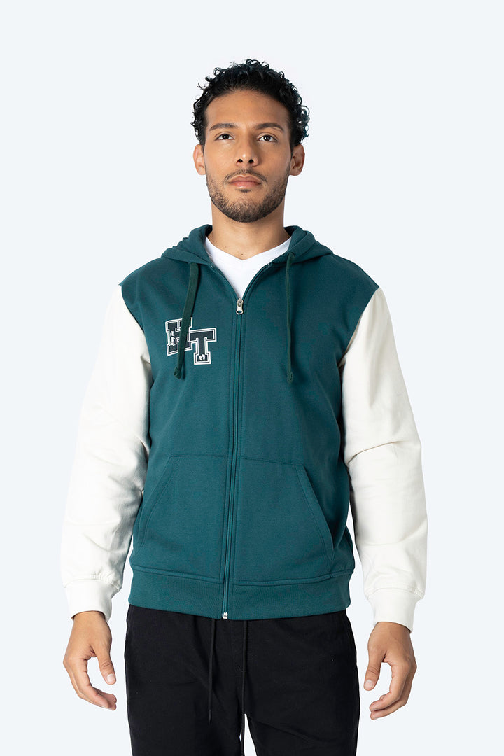Sudadera abierta verde con beige  - Hang Ten 