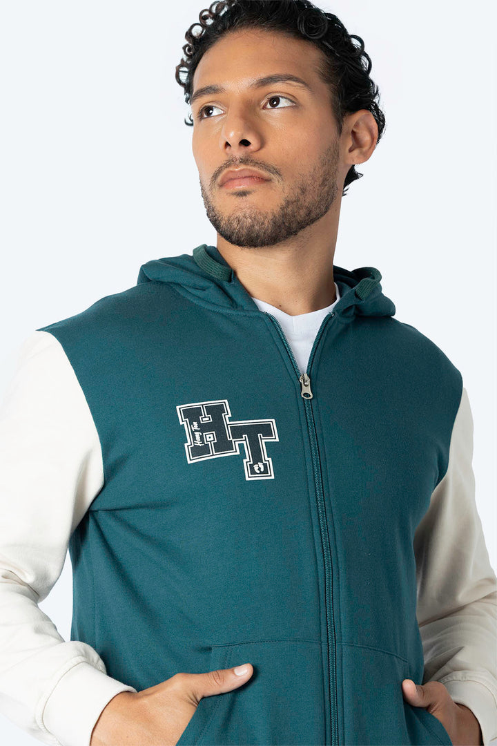 Sudadera abierta verde con beige  - Hang Ten 