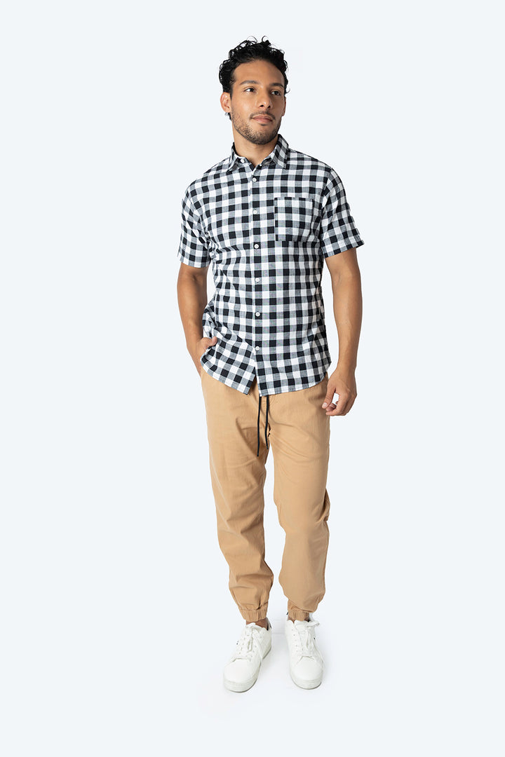 Camisa a cuadros negra con blanco - Hang Ten