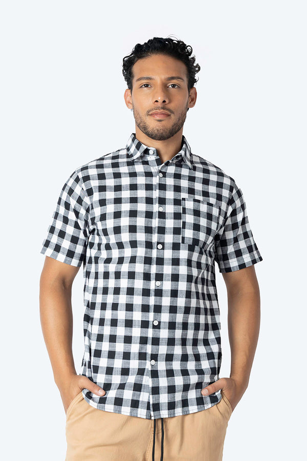 Camisa a cuadros negra con blanco - Hang Ten