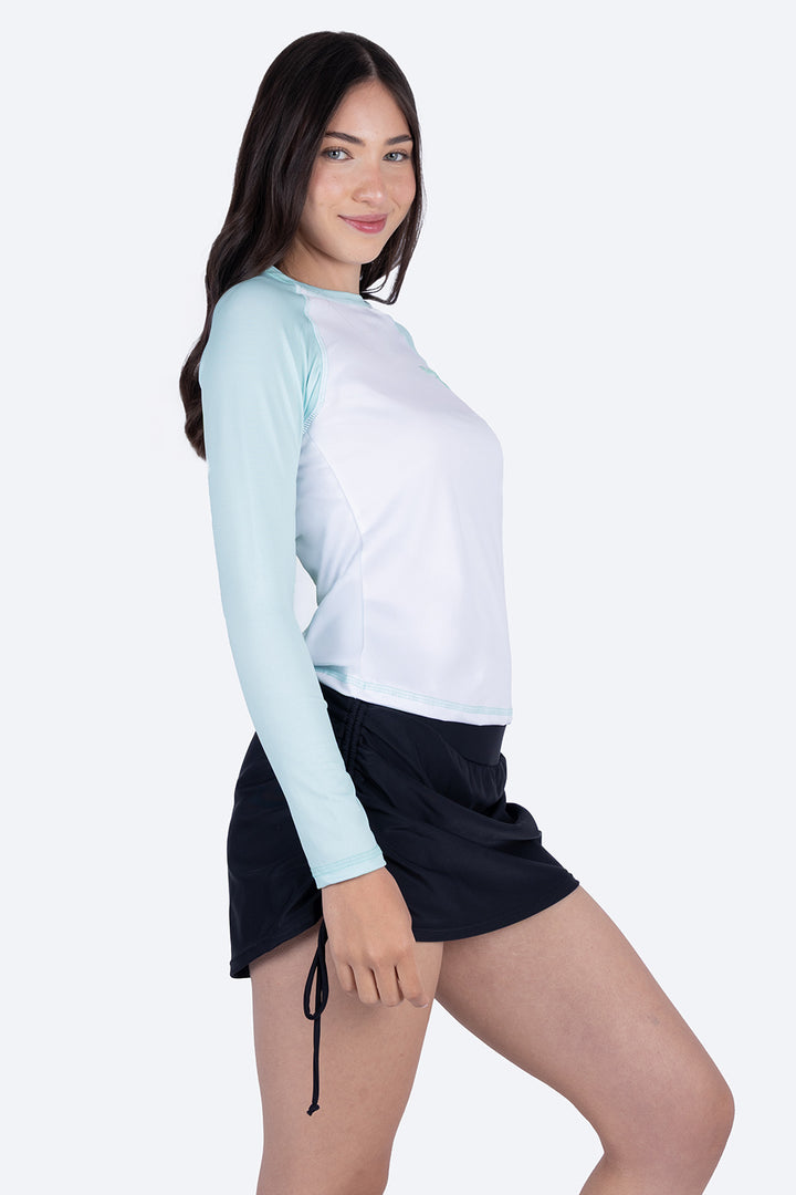 Rashguard  combinada blanco con aqua - Hang Ten