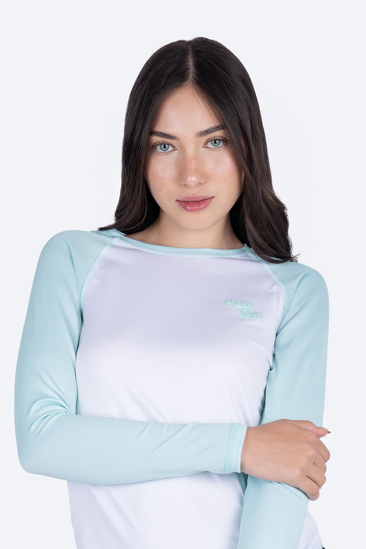 Rashguard  combinada blanco con aqua - Hang Ten