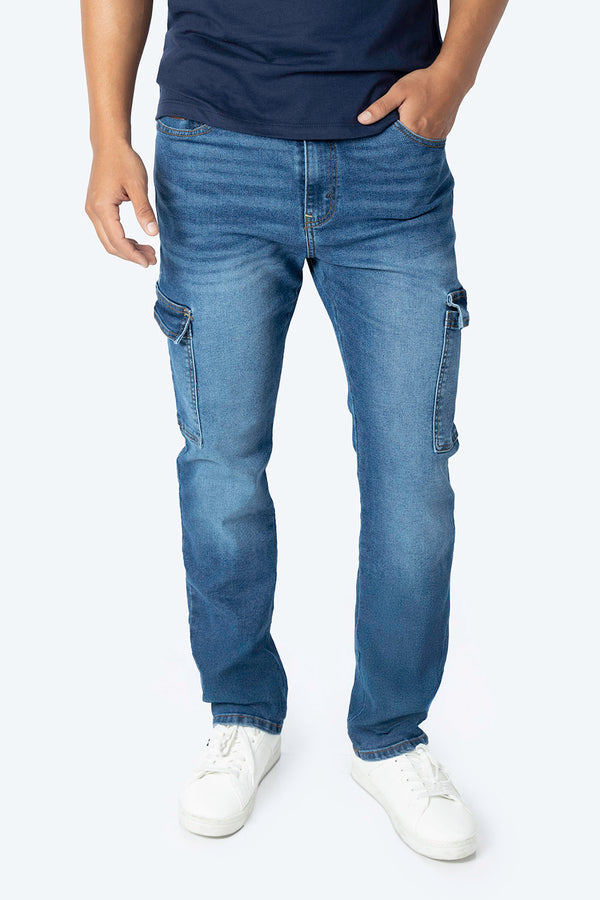 Jeans straight azul bolsas tipo cargo - Hang Ten