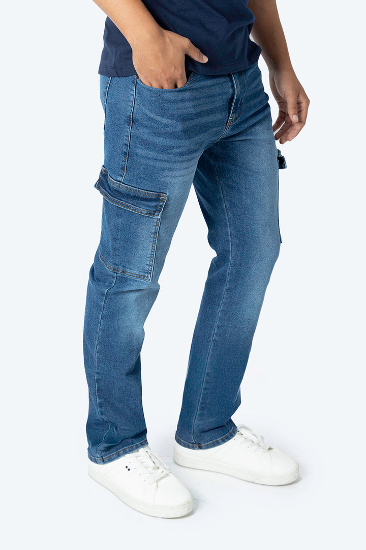 Jeans straight azul bolsas tipo cargo - Hang Ten