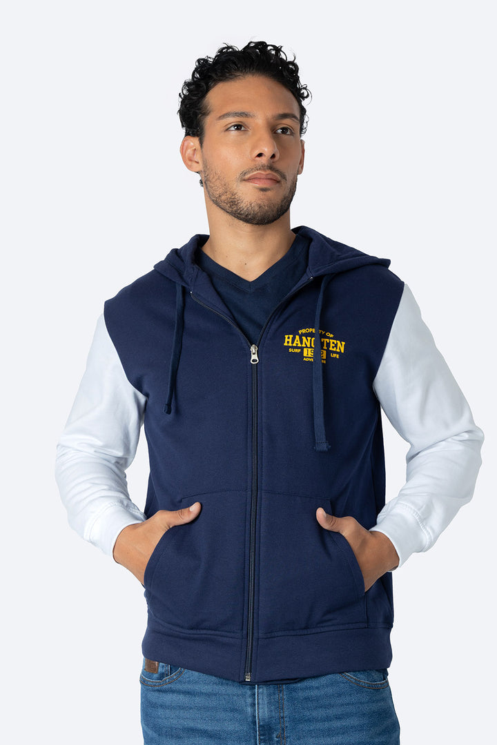 Sudadera abierta azul con blanco  - Hang Ten 