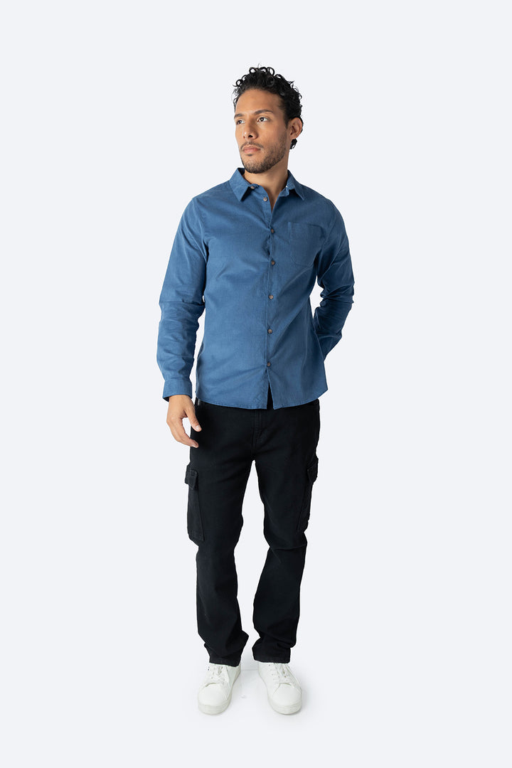 Camisa azul manga larga de pana - Hang Ten