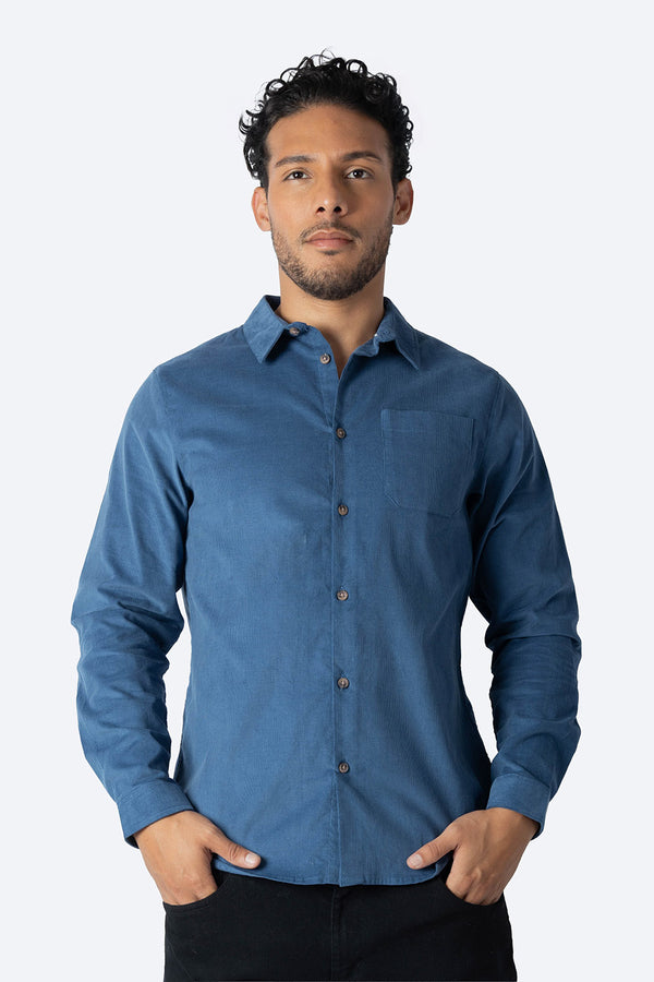 Camisa azul manga larga de pana - Hang Ten