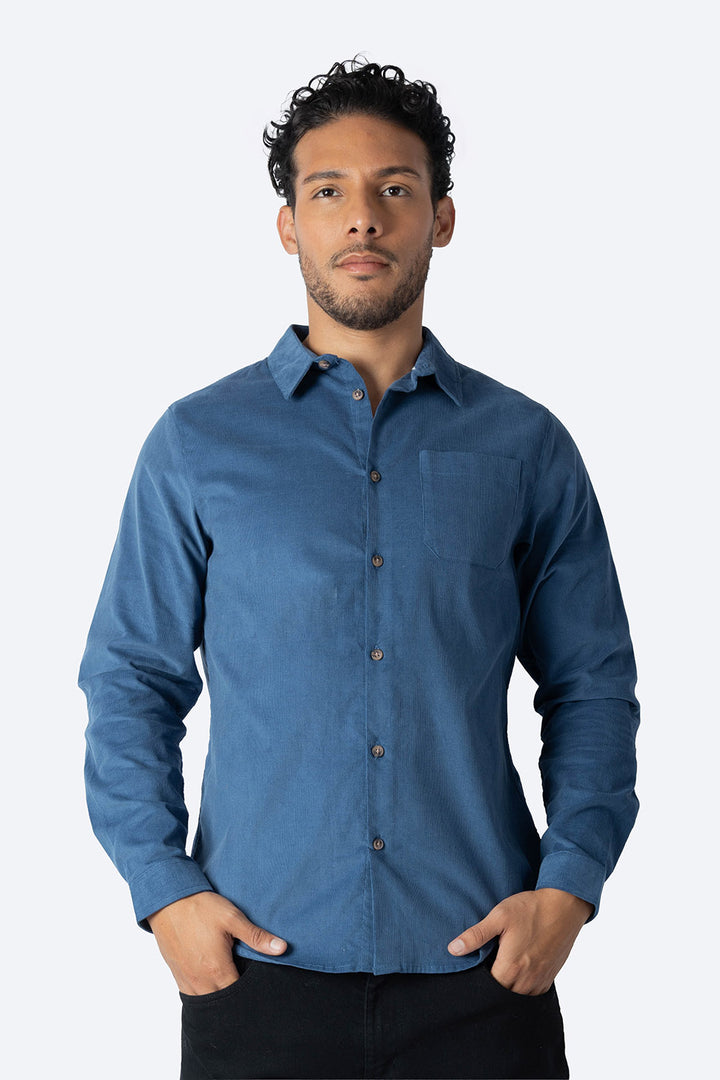 Camisa azul manga larga de pana - Hang Ten