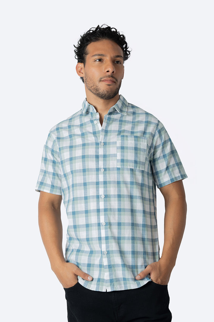Camisa a cuadros azul con verde - Hang Ten