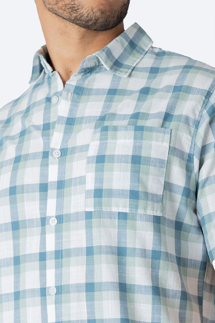 Camisa a cuadros azul con verde - Hang Ten