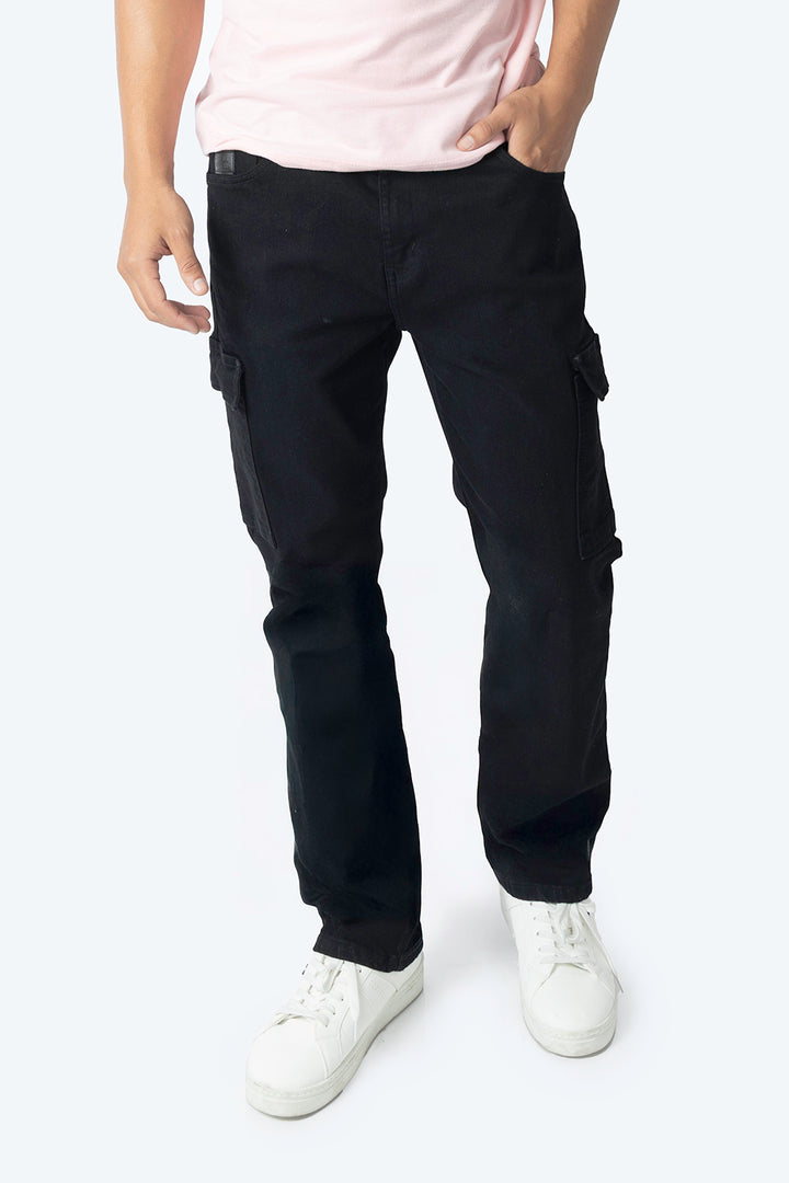 Jeans straight negro bolsas tipo cargo - Hang Ten
