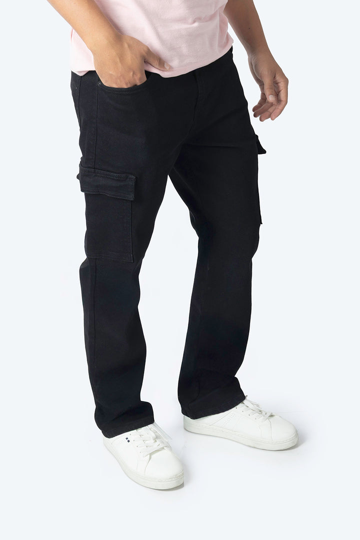 Jeans straight negro bolsas tipo cargo - Hang Ten