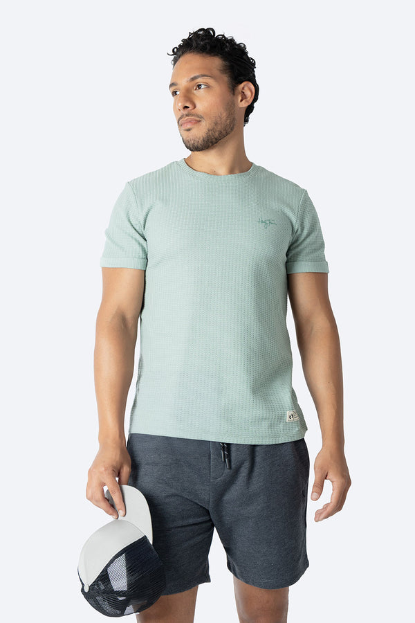 Playera verde con textura cuello redondo - Hang Ten 