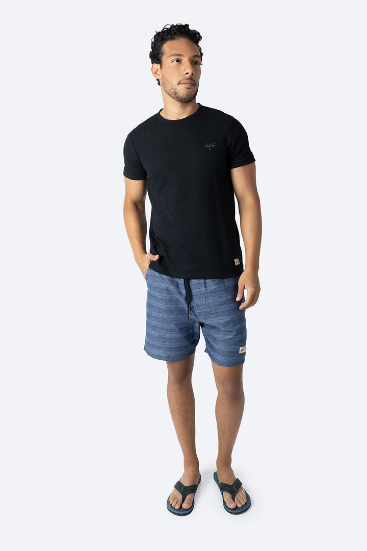 Playera negra con textura cuello redondo - Hang Ten 