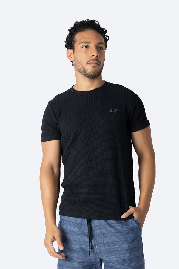 Playera negra con textura cuello redondo - Hang Ten 