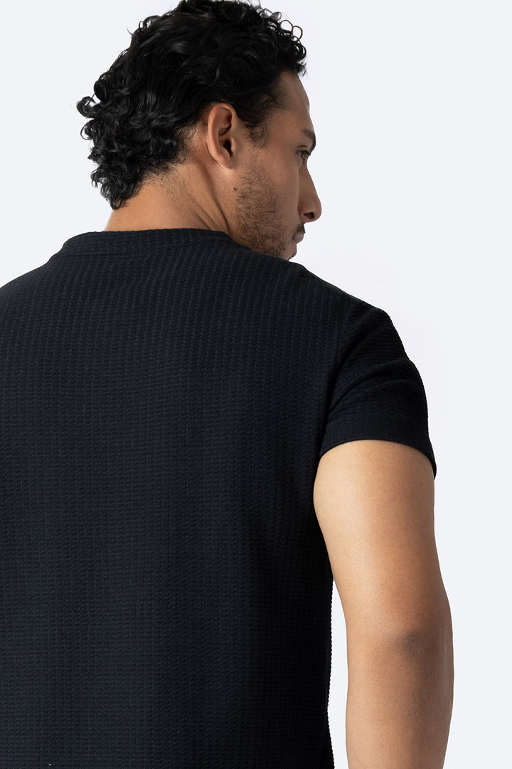 Playera negra con textura cuello redondo - Hang Ten 