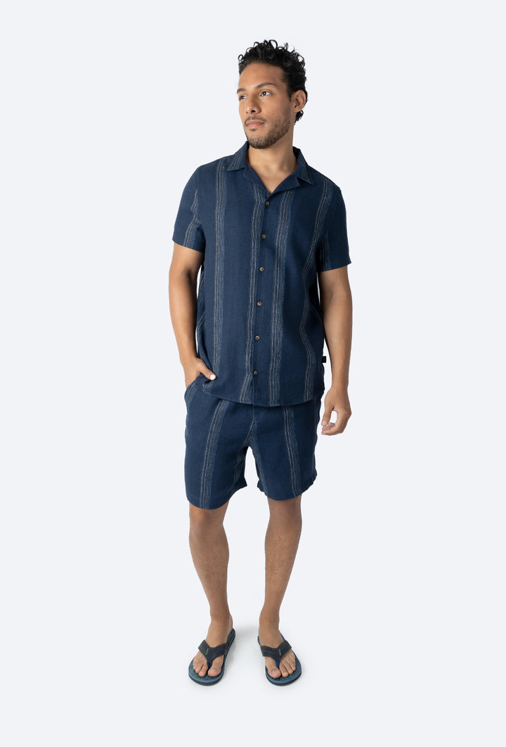 Camisa azul marino con textura - Hang Ten