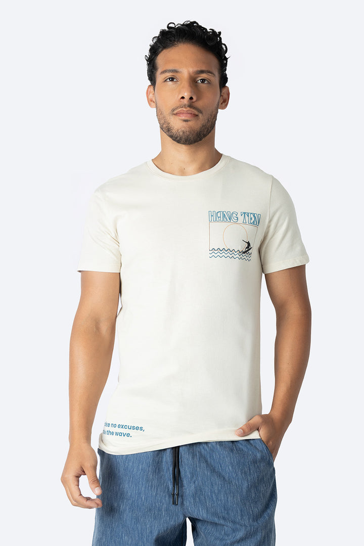 Playera beige estampado en espalda - Hang Ten 