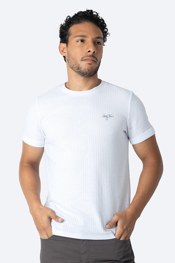 Playera blanca con textura cuello redondo - Hang Ten 