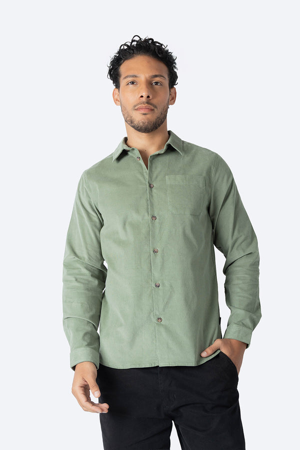 Camisa verde manga larga de pana - Hang Ten