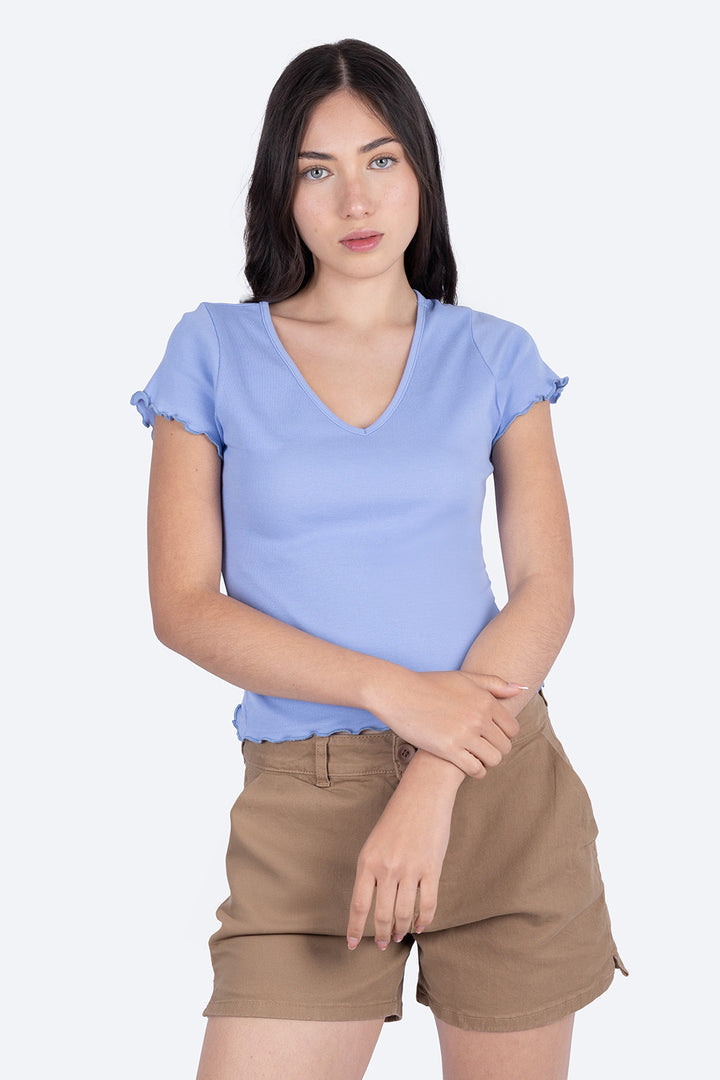 Top azul manga corta en cuello V - Hang Ten