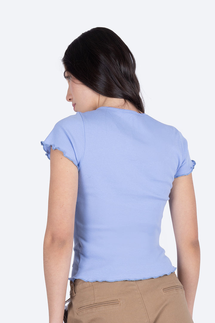 Top azul manga corta en cuello V - Hang Ten