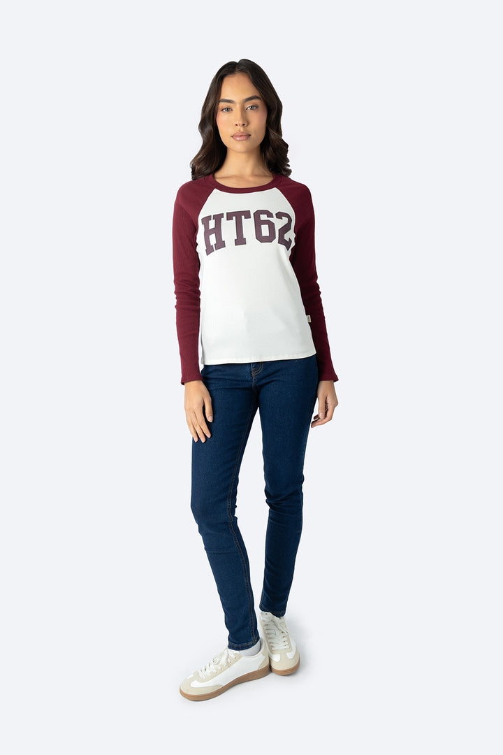 Playera manga larga combinada vino con beige - Hang Ten