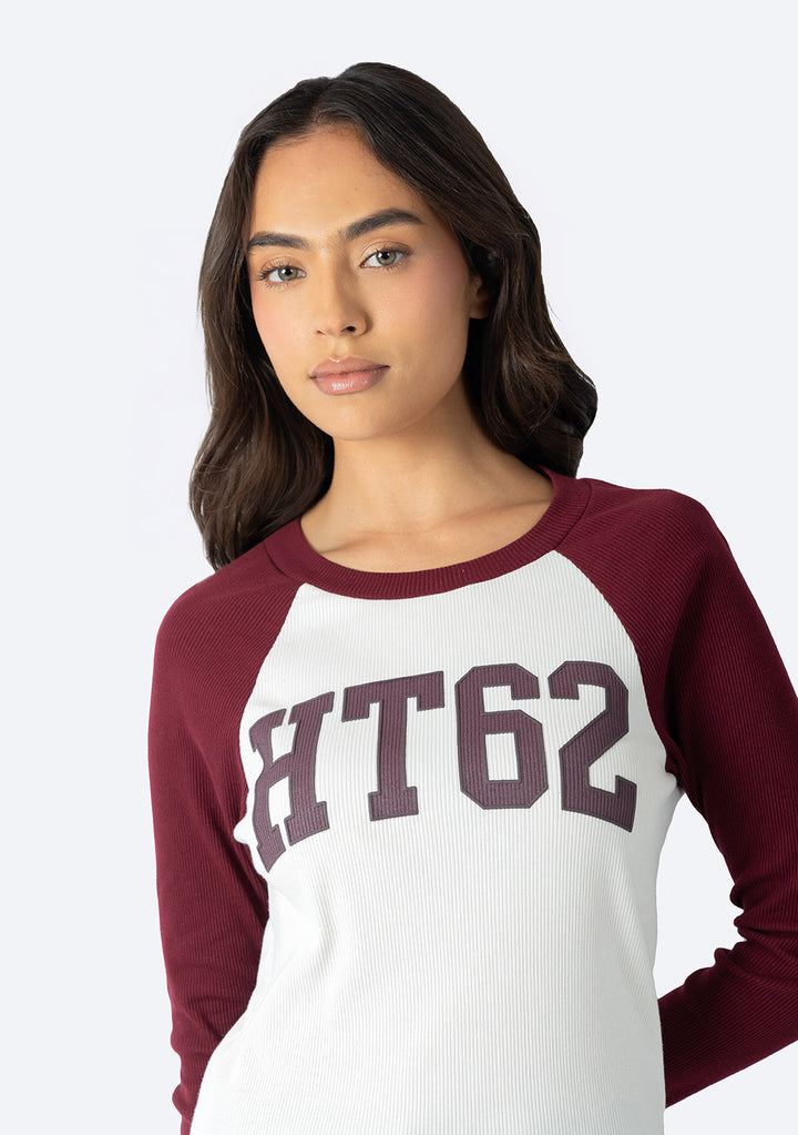 Playera manga larga combinada vino con beige - Hang Ten
