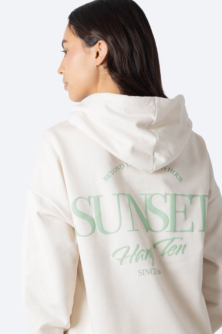 Sudadera cerrada beige con capucha SUNSET - Hang Ten 