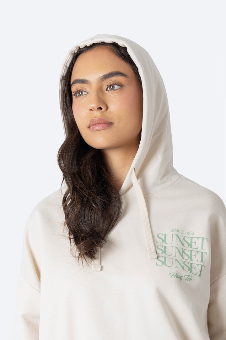 Sudadera cerrada beige con capucha SUNSET - Hang Ten 