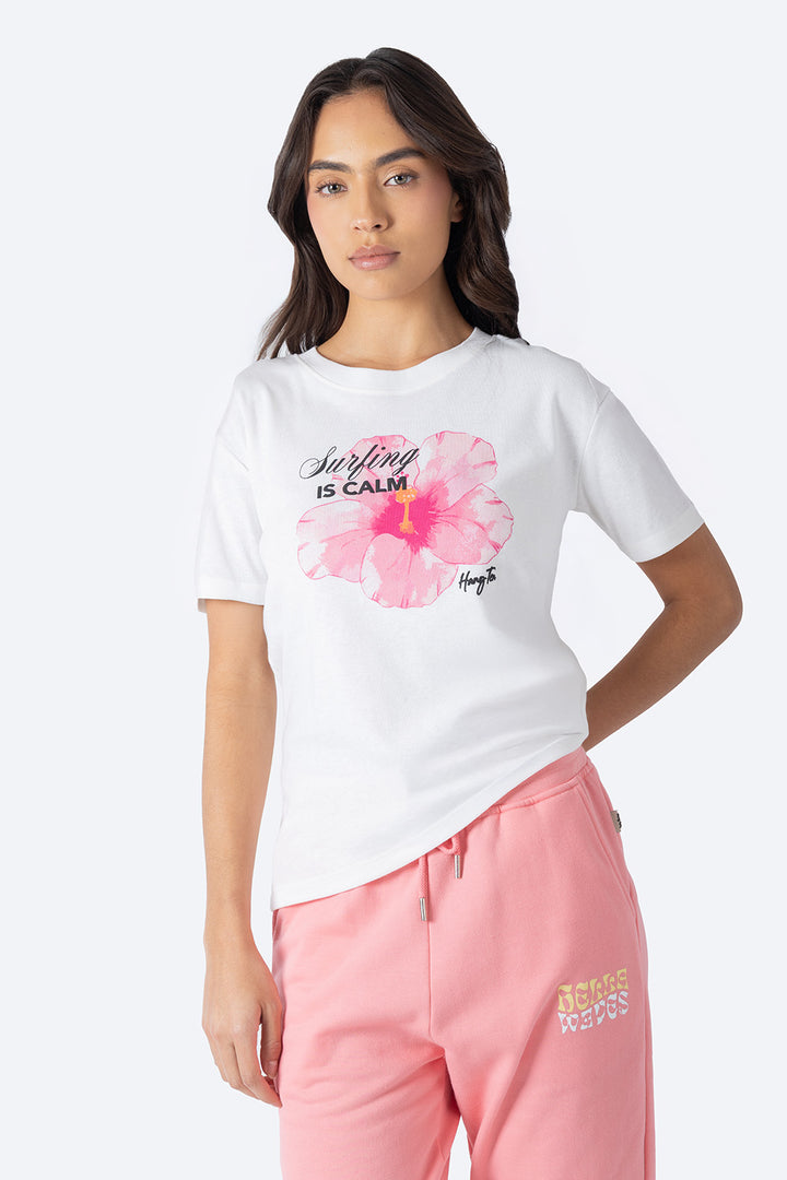 Playera beige estampado de flor - Hang Ten
