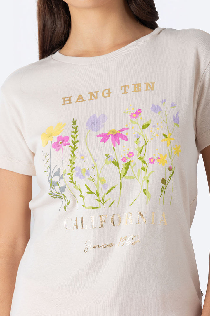 Playera café estampado floral - Hang Ten