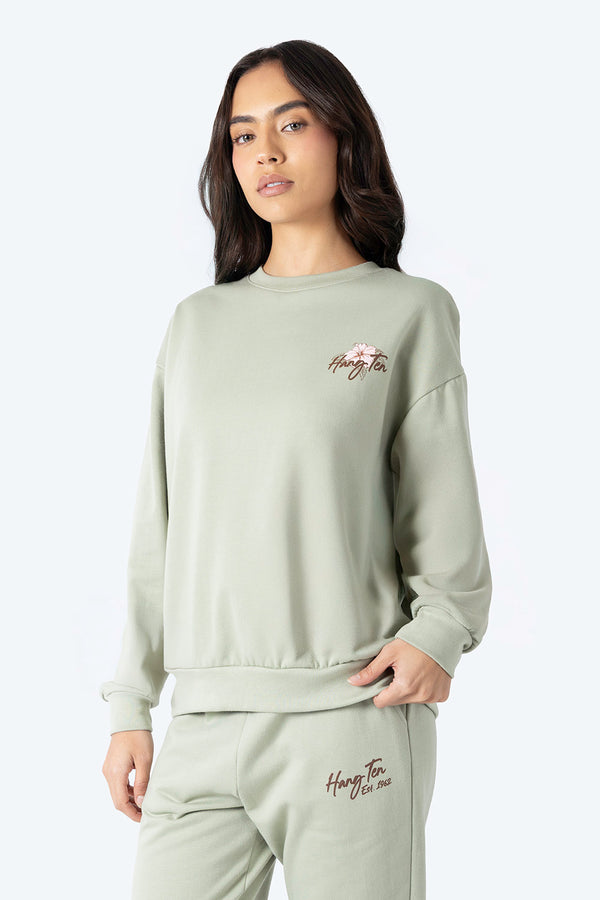 Sudadera verde con estampado en espalda -  Hang Ten