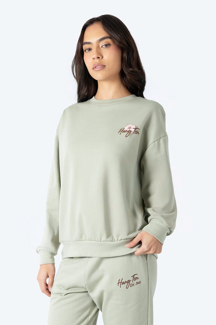 Sudadera verde con estampado en espalda -  Hang Ten