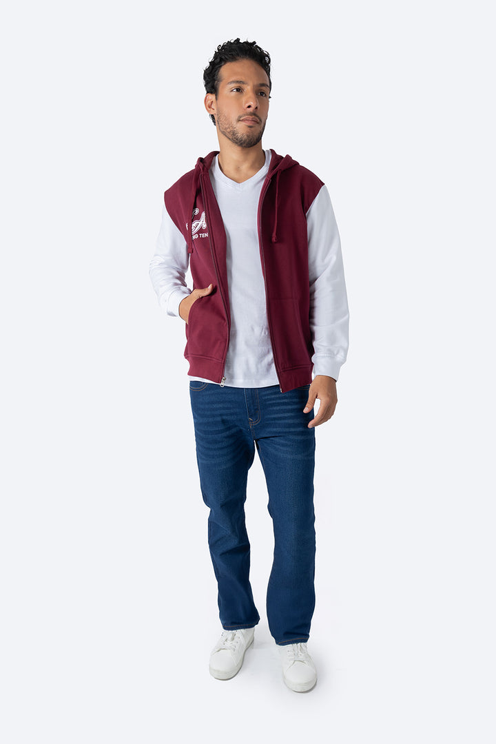 Sudadera abierta vino con blanco  - Hang Ten 