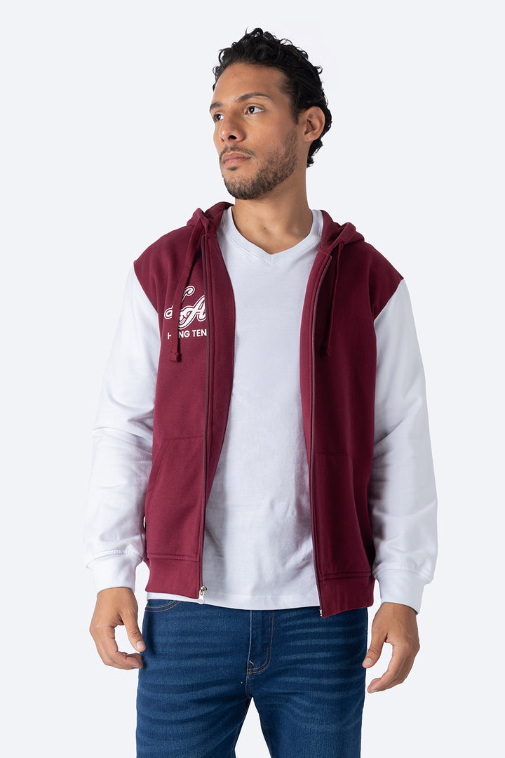 Sudadera abierta vino con blanco  - Hang Ten 