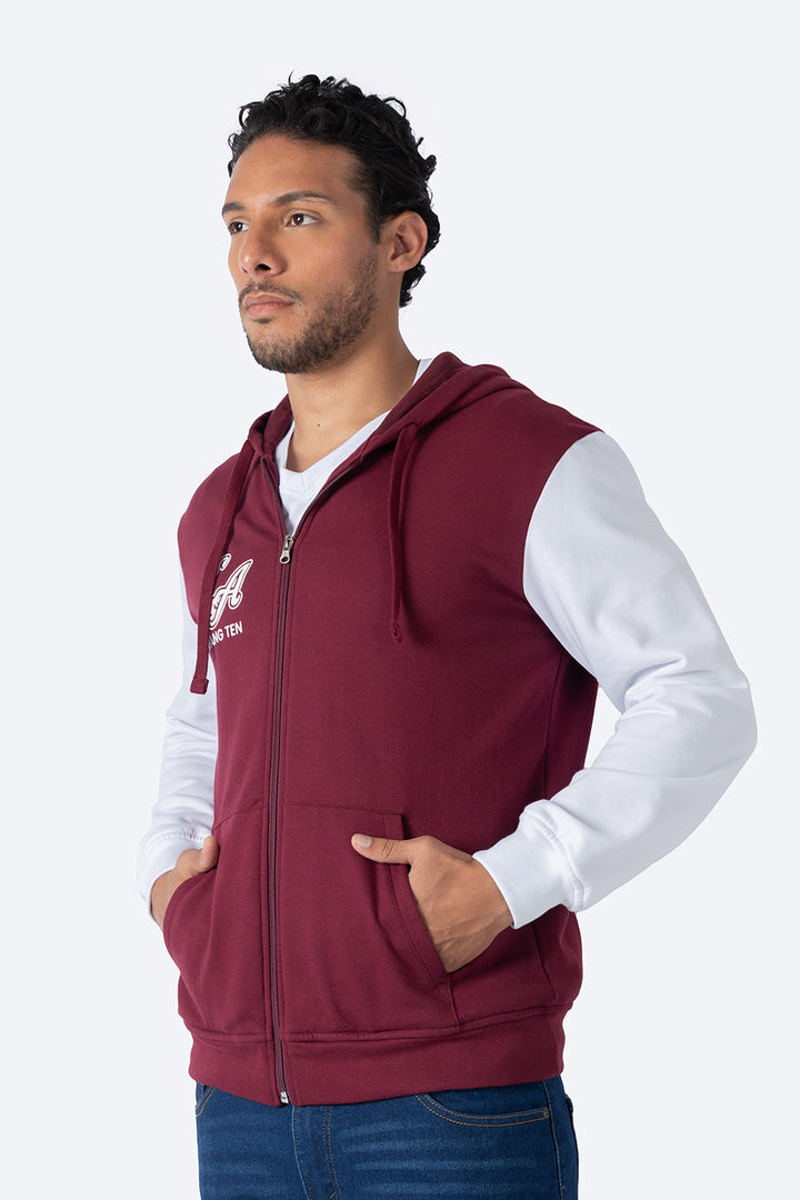 Sudadera abierta vino con blanco  - Hang Ten 