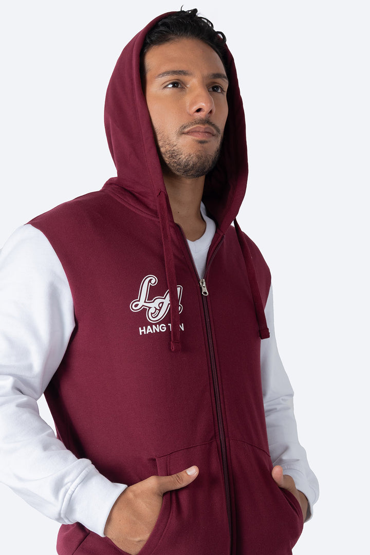 Sudadera abierta vino con blanco  - Hang Ten 