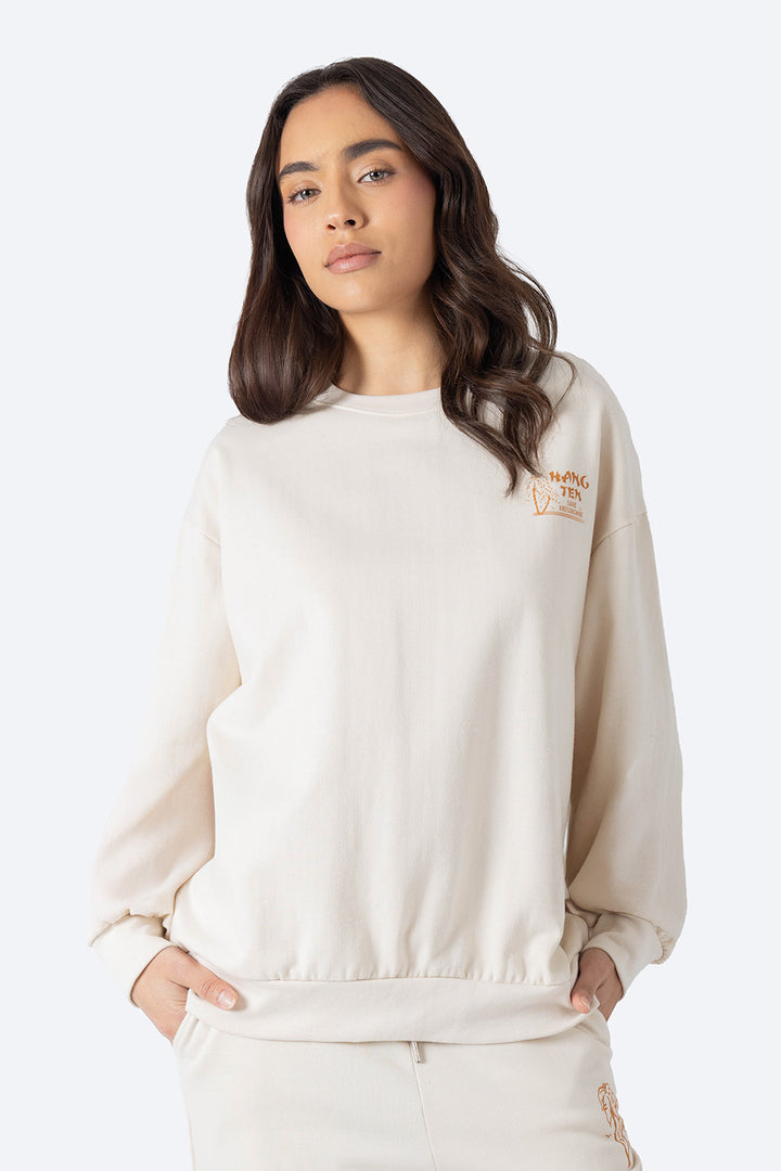 Sudadera beige con estampado en espalda -  Hang Ten