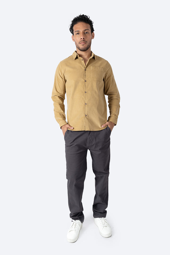 Camisa café manga larga de pana - Hang Ten