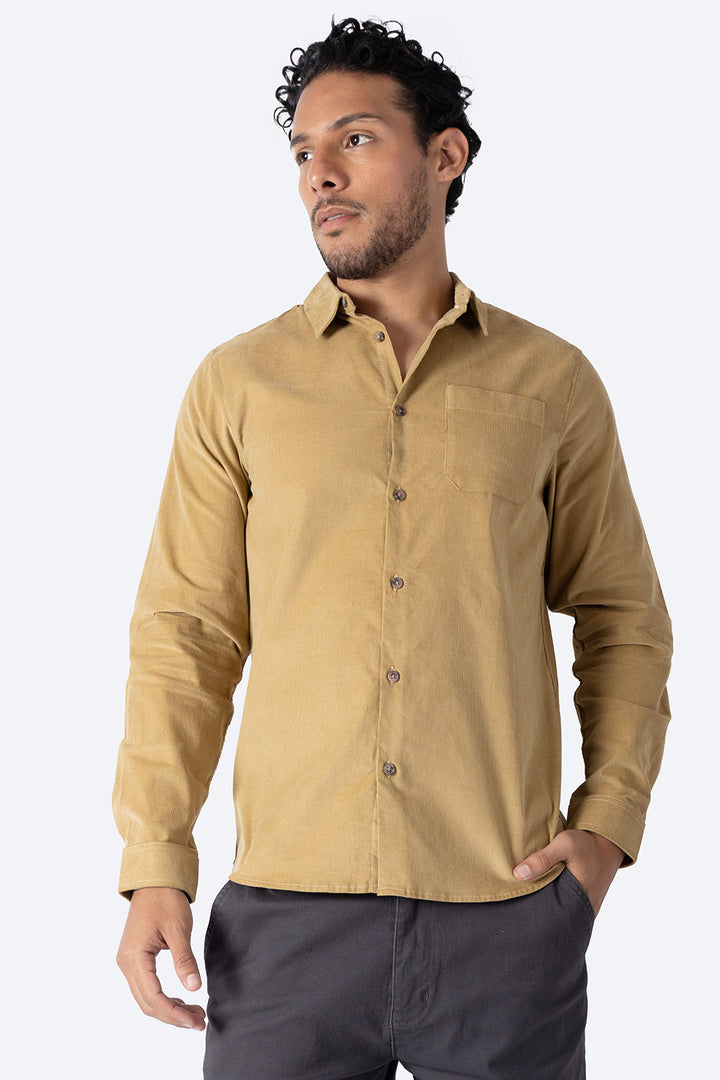 Camisa café manga larga de pana - Hang Ten