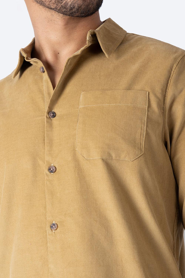 Camisa café manga larga de pana - Hang Ten