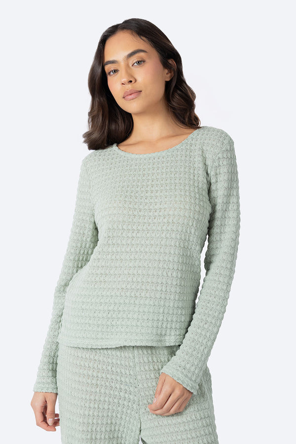 Blusa manga larga punto de tejido verde  - Hang Ten
