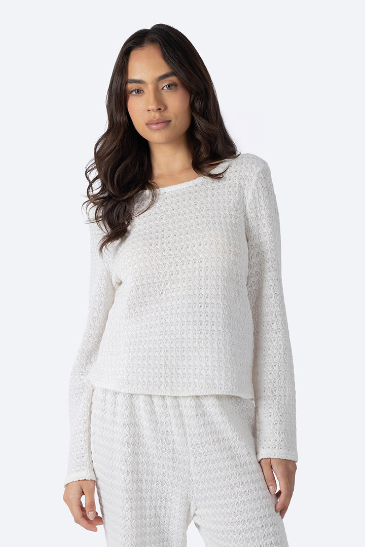 Blusa manga larga punto de tejido blanca  - Hang Ten