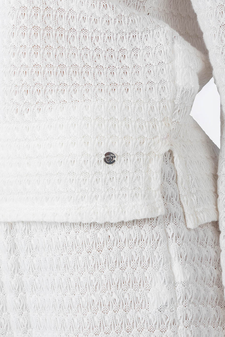 Blusa manga larga punto de tejido blanca  - Hang Ten