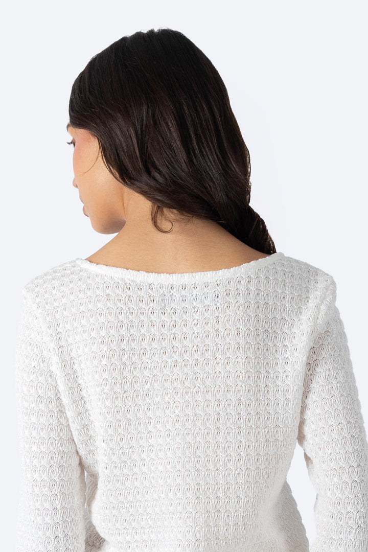 Blusa manga larga punto de tejido blanca  - Hang Ten