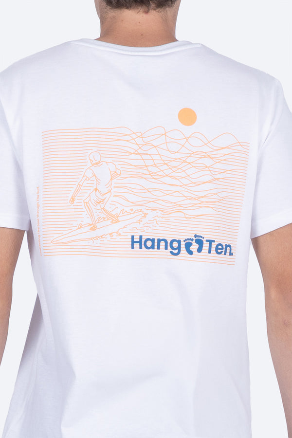 Playera blanca manga corta con estampado en la espalda - Hang Ten 