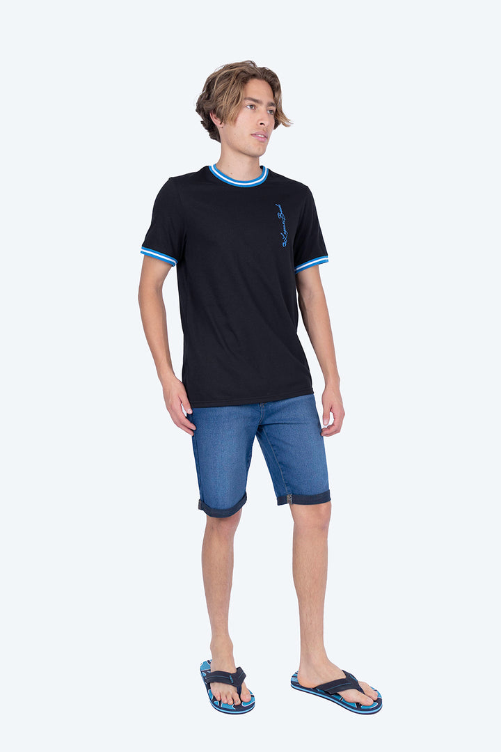Playera negra bies a contraste azul - Hang Ten 