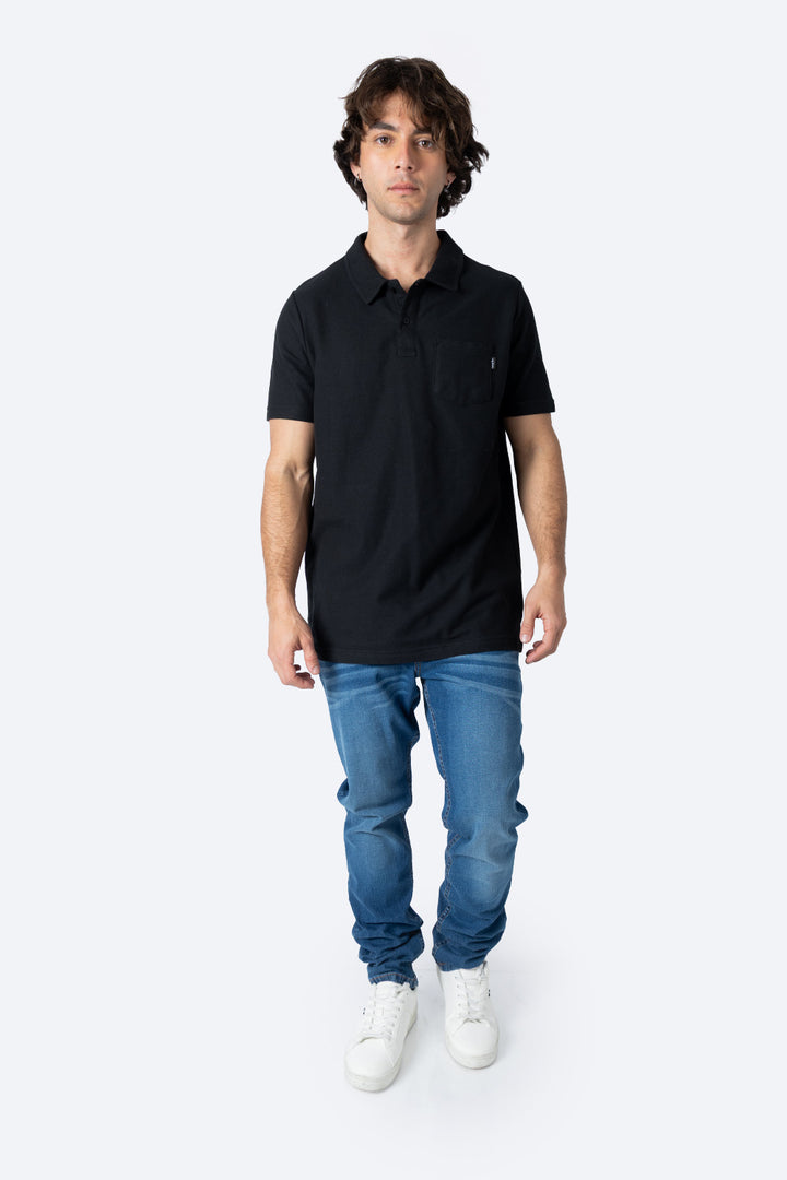 Polo pique básica negra con bolsa  - Hang Ten
