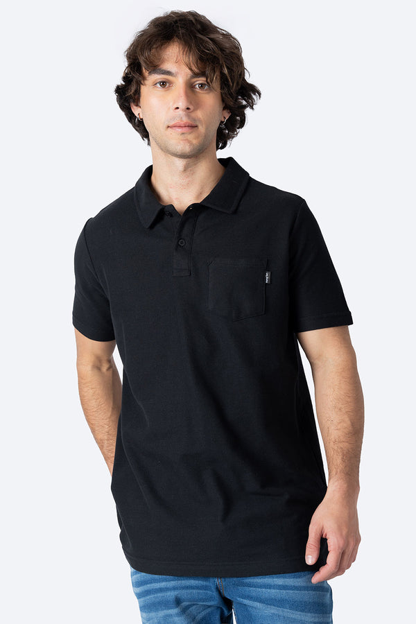 Polo pique básica negra con bolsa  - Hang Ten